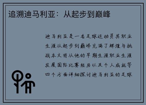 追溯迪马利亚：从起步到巅峰